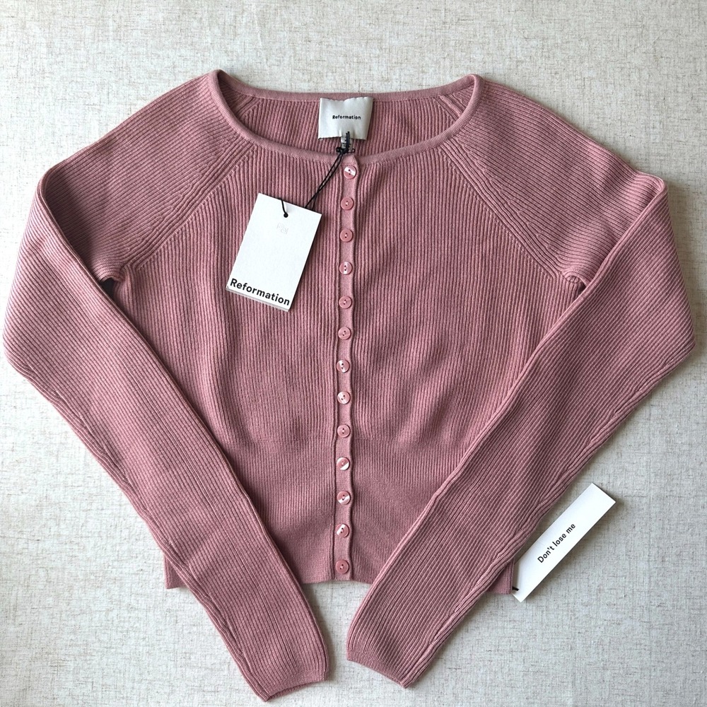 NWT Reformation Meadow Regenerative Wool Cardigan | Dusty Rose Pink XS - Picture 3 of 9